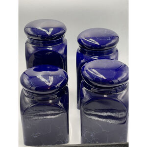 Canister Set 4 W/ Lids Cobalt Blue Marbled Square Size 6.5” 7.5” 9” 9.5” EUC